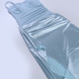 Solid Color Patchwork Split Sling Maxi Dress SUM-YL26101PFO