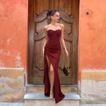 Solid Color High Split Tube Top Dress SUM-YL26115DGO
