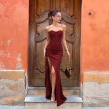 Solid Color High Split Tube Top Dress SUM-YL26115DGO