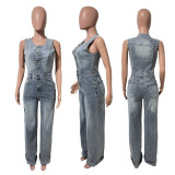 Denim Sleeveless Wide Leg Jumpsuit LX-6075