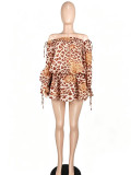 Leopard Print Off Shoulder Chiffon Mini Dress YD-8855