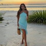 Solid Color Halterneck Ruffles Mini Dress SUM-JY26060PFO