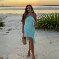 Solid Color Halterneck Ruffles Mini Dress SUM-JY26060PFO