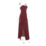 Solid Color High Split Tube Top Dress SUM-YL26115DGO