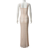 Mesh Hot Drill Sling Maxi Dress GFRT-041740DBG