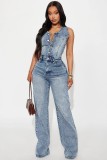Denim Sleeveless Wide Leg Jumpsuit LX-6075