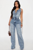 Denim Sleeveless Wide Leg Jumpsuit LX-6075