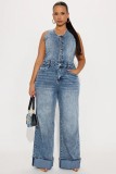 Denim Sleeveless Wide Leg Jumpsuit LX-6075