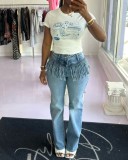 Loose Tassel Washed Jeans HMS-5597