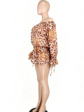 Leopard Print Off Shoulder Chiffon Mini Dress YD-8855