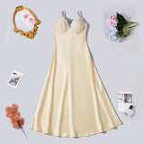 Solid Color Sling Patchwork Satin Maxi Dress GFRT-32708DBY