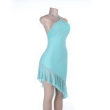 Solid Color Halterneck Ruffles Mini Dress SUM-JY26060PFO