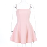 Square Neck Solid Color Ling Mini Dress SUM-YL26117PFO