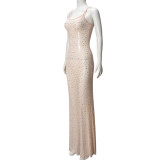 Mesh Hot Drill Sling Maxi Dress GFRT-041740DBG