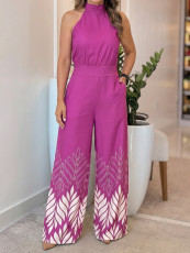Solid Color Sleeveless Print Jumpsuit GYLY-11144