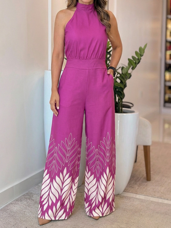 Solid Color Sleeveless Print Jumpsuit GYLY-11144