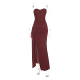 Solid Color High Split Tube Top Dress SUM-YL26115DGO