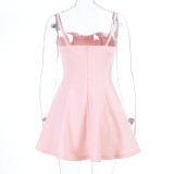Square Neck Solid Color Ling Mini Dress SUM-YL26117PFO
