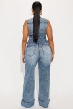 Denim Sleeveless Wide Leg Jumpsuit LX-6075