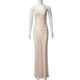 Mesh Hot Drill Sling Maxi Dress GFRT-041740DBG