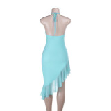 Solid Color Halterneck Ruffles Mini Dress SUM-JY26060PFO