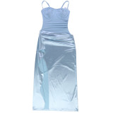 Solid Color Patchwork Split Sling Maxi Dress SUM-YL26101PFO