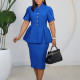 Plus Size Short Sleeve Solid Color Ruffles Midi Dress GCZF-8660