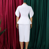 Plus Size Short Sleeve Solid Color Ruffles Midi Dress GCZF-8660