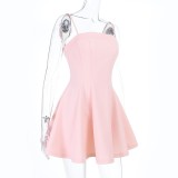 Square Neck Solid Color Ling Mini Dress SUM-YL26117PFO