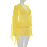 Chiffon Hollow Out Flare Sleeve Two Piece Shorts Set GSZM-D26ST103