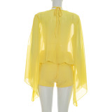 Chiffon Hollow Out Flare Sleeve Two Piece Shorts Set GSZM-D26ST103