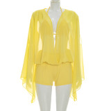 Chiffon Hollow Out Flare Sleeve Two Piece Shorts Set GSZM-D26ST103