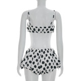 Polka Dot Print Sling Top Flower Bud Shorts Suit GSZM-D26ST085