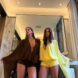 Chiffon Hollow Out Flare Sleeve Two Piece Shorts Set GSZM-D26ST103