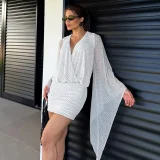 Mesh Patchwork Long Sleeve Backless Mini Dress GSZM-D26DS108