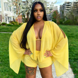 Chiffon Hollow Out Flare Sleeve Two Piece Shorts Set GSZM-D26ST103