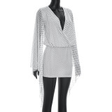 Mesh Patchwork Long Sleeve Backless Mini Dress GSZM-D26DS108