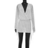 Mesh Patchwork Long Sleeve Backless Mini Dress GSZM-D26DS108