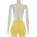 Chiffon Hollow Out Flare Sleeve Two Piece Shorts Set GSZM-D26ST103