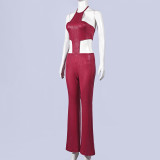 Sleeveless Halterneck Tie Up Jumpsuit GFRT-42396JBC