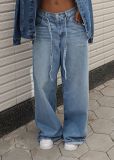 Casual Tie Up Washed Straight Jeans GYLN-0172