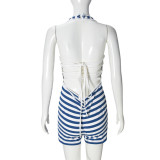 Stripe Halterneck Sleeveless Romper GFRT-041826JBG