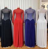 Mesh Long Sleeve Ruched Maxi Dress GMYU-11203
