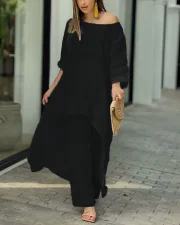 Plus Size Solid Color Long Sleeve Irregular Two Piece Pants Set GYJY-W0839