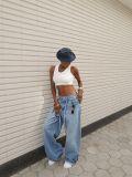 Casual Tie Up Washed Straight Jeans GYLN-0172