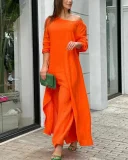 Plus Size Solid Color Long Sleeve Irregular Two Piece Pants Set GYJY-W0839