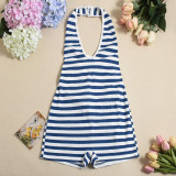 Stripe Halterneck Sleeveless Romper GFRT-041826JBG