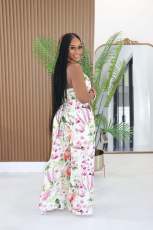 Print Halterneck Top Wide Leg Pants 2 Piece Set TE-4758