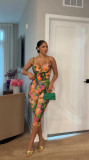 Print Backless Sling Tops Two Piece Pants Set TE-4757