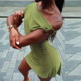 One Shoulder Solid Color Mini Dress GFRT-42135DBG